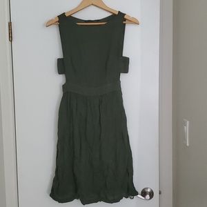 Zara green linen dress with side cutouts